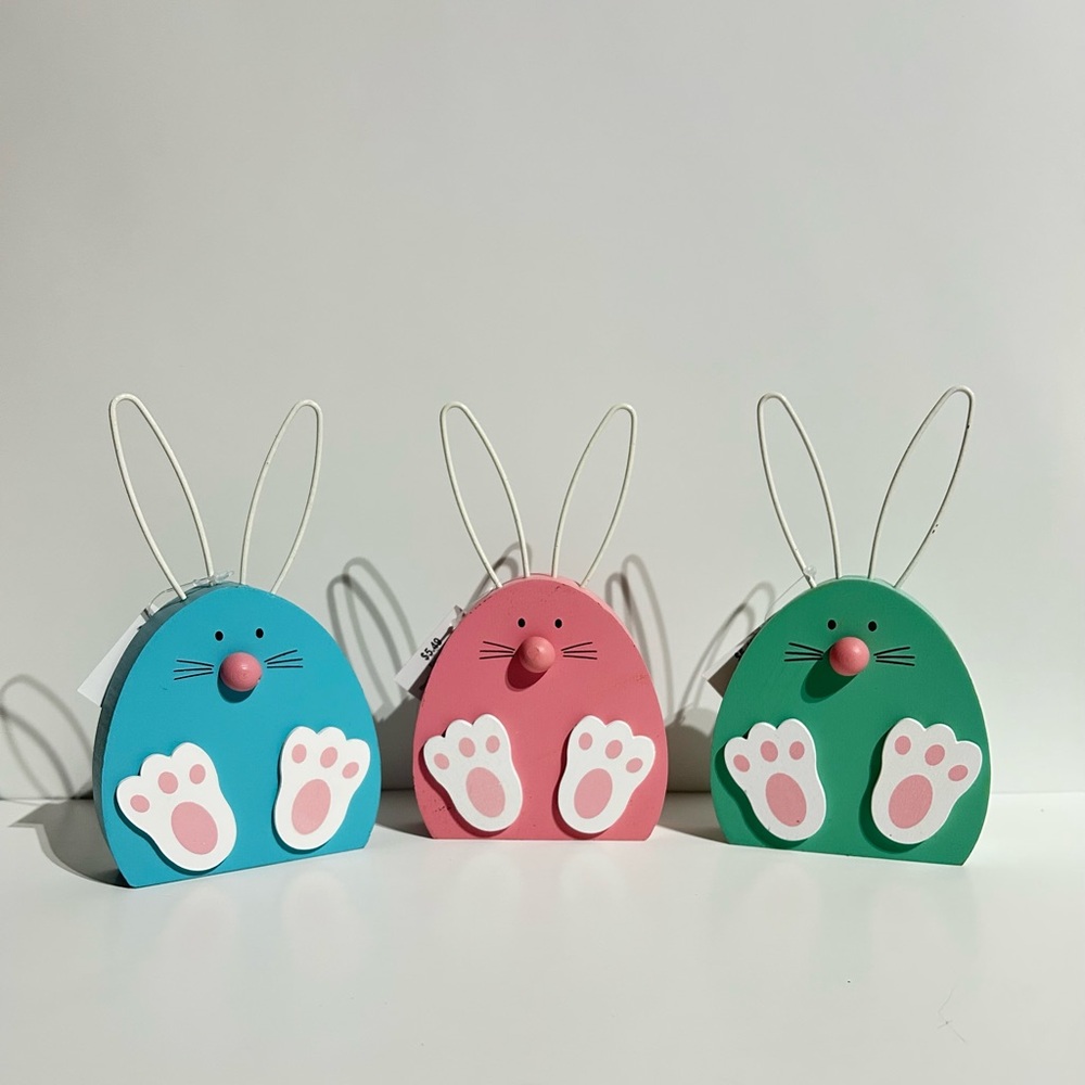 Easter Bunny Feet Wood Metal Ears Pastel Blue Pink Green Set 3 Fairycore NEW